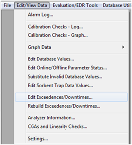 Edit Exceedences/Downtimes menu