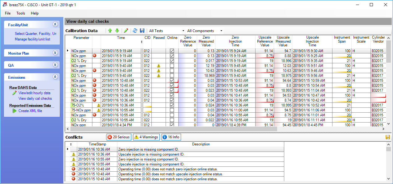 breez75x Daily Calibration Checks window